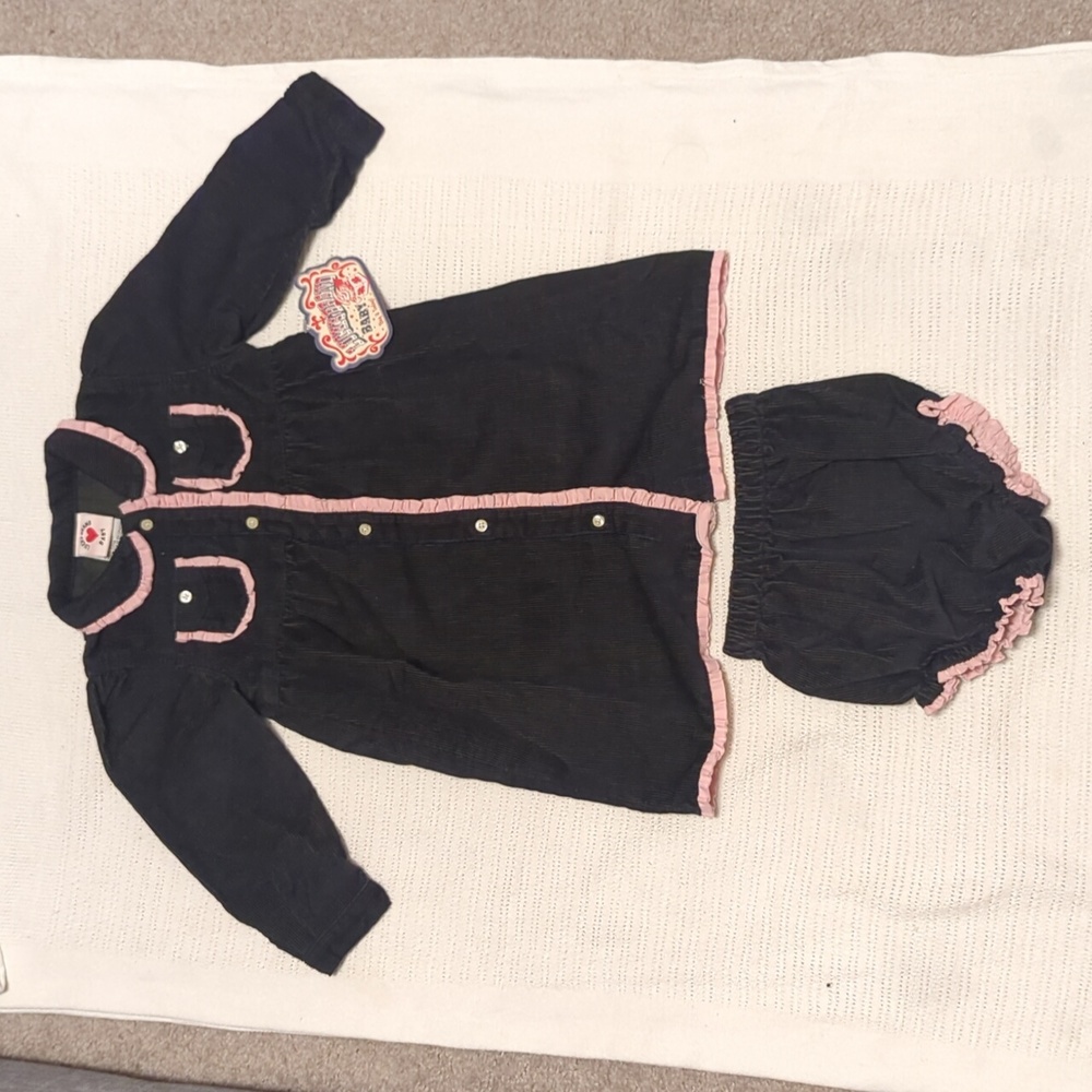 NWT Lucky Brand matching corduroy dress and bottoms black w/pink accents Sz 24M